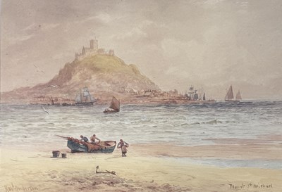 Lot 613 - ROBERT ANDERSON (1842-1885): A WATERCOLOUR PAINTING ON PAPER DEPICTING ST MICHAEL'S MOUNT