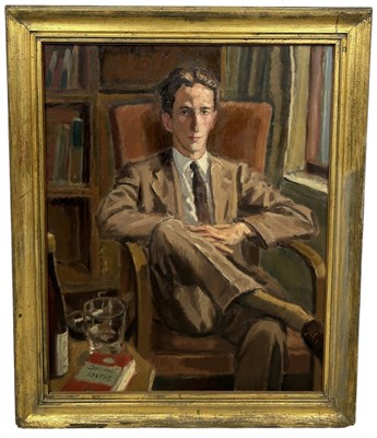 Lot 407 - AN OIL PAINTING ON BOARD DEPICTING A SEATED GENTLEMAN