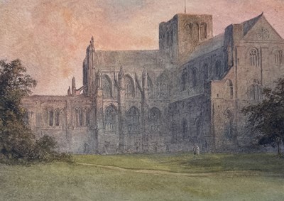 Lot 607 - RICHARD HENRY WRIGHT (1857-1930): A WATERCOLOUR PAINTING ON PAPER DEPICTING WINCHESTER CATHEDRAL