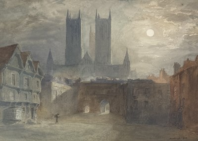 Lot 604 - RICHARD HENRY WRIGHT (1857-1930): A WATERCOLOUR PAINTING ON PAPER DEPICTING DURHAM CATHEDRAL