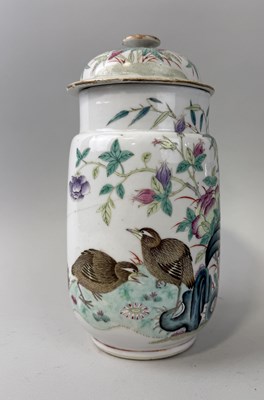 Lot 176 - A CHINESE PORCELAIN VASE AND COVER, REPUBLIC PERIOD DECORATED WITH BIRDS AND FLOWERS