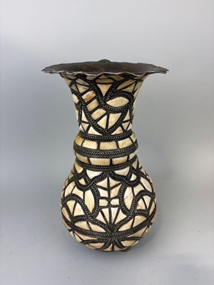 Lot 428 - AN ANTIQUE MOROCCAN BONE AND METAL VASE