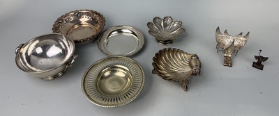 Lot 232 - TWO ASIAN SILVER MODELS ALONG WITH SIX SILVER PLATED ITEMS INCLUDING SCALLOP SHELL