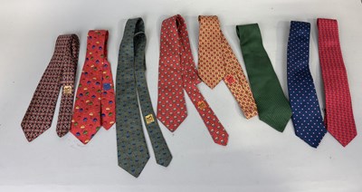 Lot 878 - A COLLECTION OF NINE SILK TIES, TO INCLUDE FIVE HERMES