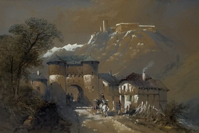 Lot 624 - THOMAS CHARLES LEESON ROWBOTHAM (IRISH, 1823-1875): A 19TH CENTURY WATERCOLOUR PAINTING OF A VILLAGE