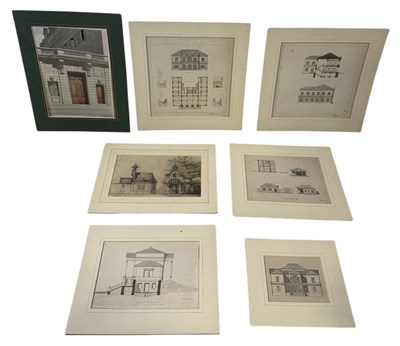 Lot 661 - A COLLECTION OF 19TH CENTURY GERMAN SCHOOL WATERCOLOURS, DEPICTING ARCHITECTURAL STUDIES AND PLANS (7)