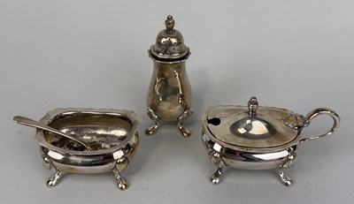 Lot 206 - TWO SILVER SALTS ALONG WITH A SHAKER