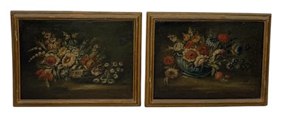 Lot 29 - A PAIR OF ITALIAN OIL PAINTINGS ON CANVAS DEPICTING STILL LIFE WITH FLOWERS