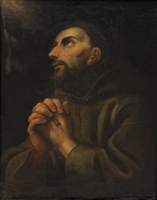 Lot 8 - CIRCLE PIER FRANCESCO MOLA (ITALIAN 1612-1666): AN OIL PAINTING ON CANVAS DEPICTING SAINT FRANCIS