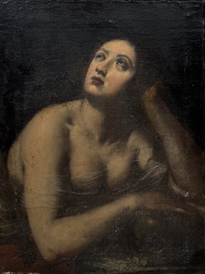 Lot 54 - CIRCLE ONORIO MARINARI (FLORENCE 1627-1718): AN 18TH CENTURY ITALIAN SCHOOL: AN OIL PAINTING ON CANVAS DEPICTING THE PENITENT MAGDALENA