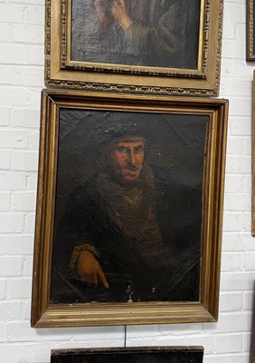 Lot 4 - MANNER OF ANNIBALE CARACCI (ITALIAN 1560-1609): AN OIL PAINTING ON CANVAS DEPICTING AN ARTIST HOLDING BRUSHES