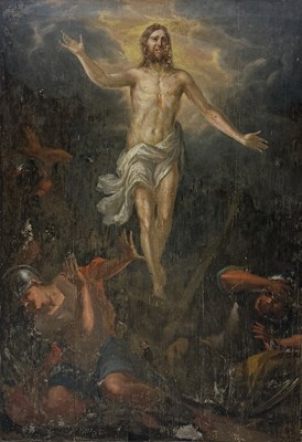 Lot 32 - A LARGE OIL PAINTING ON PANEL FROM THORNHILL CHURCH DEPICTING THE RESURRECTION OF CHRIST