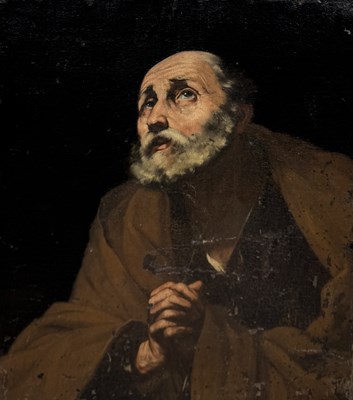 Lot 5 - MANNER OF JUSEPE DE RIBERA (SPANISH 1591-1652): AN OIL PAINTING ON CANVAS DEPICTING SAINT PETER