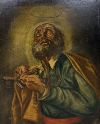 Lot 31 - MANNER OF GIOVANNI BATTISTA PIAZETTA (VENETIAN 1682-1754): AN OIL PAINTING ON CANVAS DEPICTING SAINT PETER