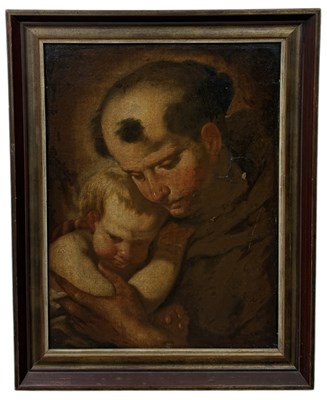 Lot 2 - ATTRIBUTED TO ANTONIO BELLUCCI (ITALIAN 1654-1726): A 17TH CENTURY VENETIAN OIL PAINTING ON CANVAS POSSIBLY DEPICTING SAINT ANTHONY, PADUA