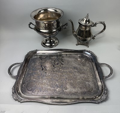 Lot 231 - A VINERS SHEFFIELD SILVER PLATED TRAY ALONG WITH AN URN AND WATER POT