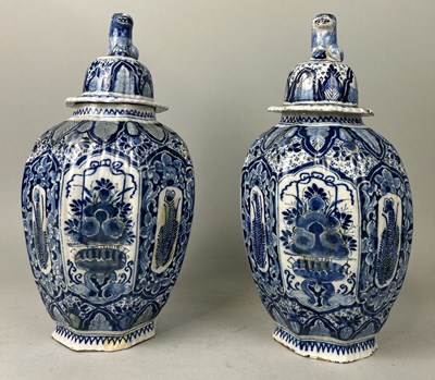 Lot 668 - A PAIR OF DUTCH 18TH CENTURY DELFT VASES AND COVERS