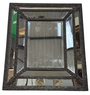 Lot 781 - A 19TH CENTURY BRONZE VENETIAN MIRROR WITH ORIGINAL WAVY GLASS AND SHELLS IN BRONZE STRAPWORK