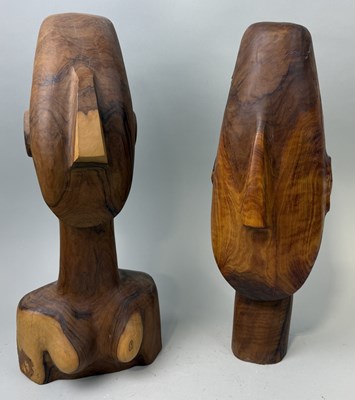 Lot 89 - COLIN HUNT (1929-2010): TWO CARVED WOODEN SCULPTURAL BUSTS