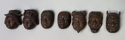 Lot 80 - A COLLECTION OF SEVEN BRONZE JAPANESE DRAMATIC MASKS