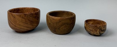 Lot 144 - THREE GRADUATED TURNED WOODEN BOWLS