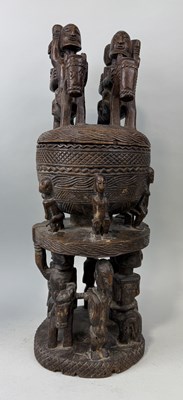 Lot 91 - A LARGE CARVED WOOD DOGON MALI CONTAINER