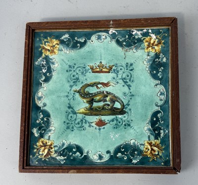 Lot 874 - GASTON BRUNEAU BALON: A SQUARE EARTHENWARE TILE, WOODEN FRAME