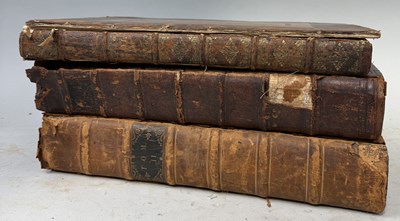 Lot 313 - THREE ANTIQUE LEATHER BOUND BOOKS: HUMPHREYS, ANTIQUITY EXPLAINED, WILLIAM CAVE, SCRIPTORUM, CAII PLINII SECUNDI HISTORIAE NATURALIS