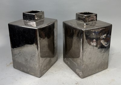 Lot 413 - A PAIR OF CERAMIC METALLIC PAINTED VASES