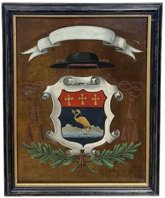 Lot 37 - AN 18TH CENTURY OIL PAINTING ON CANVAS DEPICTING A COAT OF ARMS