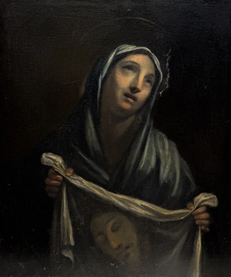 Lot 38 - AN OIL PAINTING ON CANVAS DEPICTING SAINT VERONICA, THE HEAD OF CHRIST