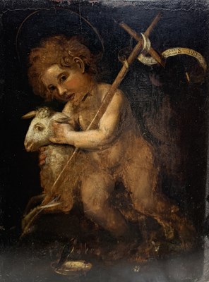 Lot 33 - ITALIAN SCHOOL, LATE 17TH CENTURY DEPICTING JOHN THE BAPTIST WITH A GOAT