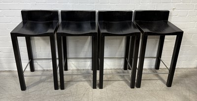 Lot 771 - FOUR BLACK PAINTED BAR STOOLS BY CLAIRE BATAILLE