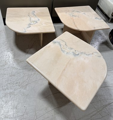 Lot 754 - A SET OF THREE PINK MARBLE SIDE TABLES