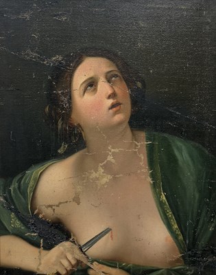 Lot 43 - AFTER GUIDO RENI (ITALIAN 1575-1642): AN OIL PANTING ON CANVAS DEPICTING LUCRETIA