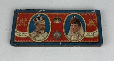 Lot 359 - A 1902 CORONATION DAY BAR OF CHOCOLATE IN PAINTED METAL TIN