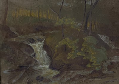 Lot 505 - WILLIAM SAMUEL HORTON (AMERICAN 1865-1936): A PASTEL DRAWING DEPICTING A WOODLAND WITH A STREAM