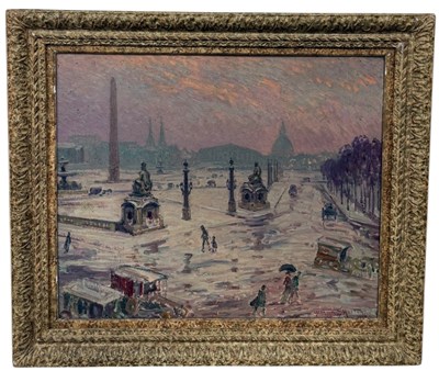 Lot 455 - WILLIAM SAMUEL HORTON (AMERICAN 1865-1936): A LARGE OIL PAINTING ON BOARD DEPICTING LA PLACE DE LA CONCORDE, PARIS