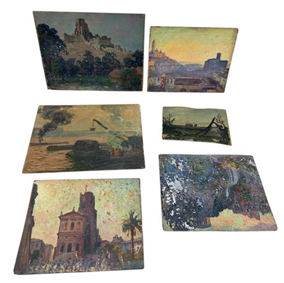 Lot 469 - WILLIAM SAMUEL HORTON (AMERICAN 1865-1936): A GROUP OF SIX OIL PAINTING SKETCHES ON BOARD