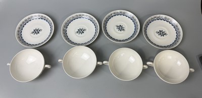 Lot 868 - ERIC RAVILLIOUS: FOUR SOUP BOWLS AND FOUR UNDERPLATES, HARVEST PLATES