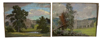 Lot 474 - WILLIAM SAMUEL HORTON (AMERICAN 1865-1936): A PAIR OF PASTEL DRAWINGS ON PAPER DEPICTING TREES WITH CHURCH RUINS IN THE BACKGROUND