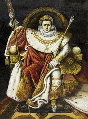 Lot 543 - AFTER JEAN INGRES: A VERY LARGE OIL PAINTING ON CANVAS DEPICTING NAPOLEON I SITTING ON THE THRONE