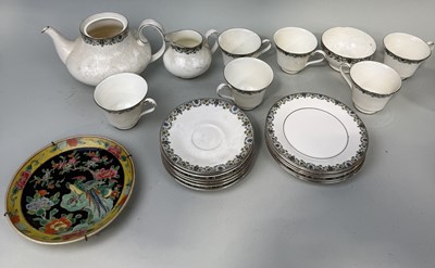 Lot 895 - ROYAL DOULTON 'FLOWERLACE' PART TEA SET ALONG WITH FOUR SOUP DISHES AND PLATES, ROYAL CROWN STAFFORDSHIRE