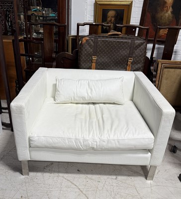 Lot 795 - DESIGNERS GUILD: A WHITE LEATHER ARMCHAIR OR SMALL SOFA