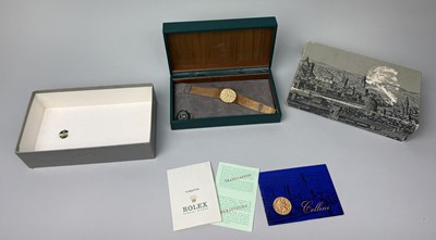 Lot 317A - A VINTAGE 18CT GOLD GENTLEMAN'S CELLINI ROLEX IN ORIGINAL BOX WITH PAPERS