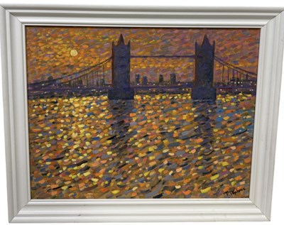 Lot 576 - PAUL STEPHENS (B.1957):AN OIL PAINTING ON BOARD DEPICTING TOWER BRIDGE, LONDON