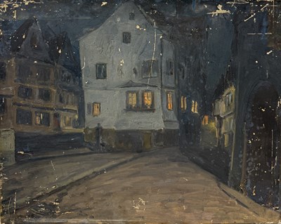 Lot 492 - WILLIAM SAMUEL HORTON (AMERICAN 1865-1936): AN OIL PAINTING ON BOARD DEPICTING A PARISIAN VILLAGE AT NIGHT