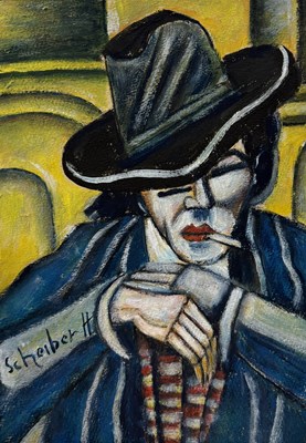 Lot 678 - AFTER HUGO SCHEIBER: A PASTEL DRAWING ON PAPER DEPICTING A GENTLEMAN SMOKING A CIGARETTE