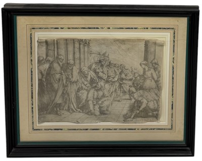 Lot 10 - LUCA GIORDANO (ITALIAN 1634-1705): A ETCHING ON LAID PAPER 'CHRIST AND THE ADULTRESS'