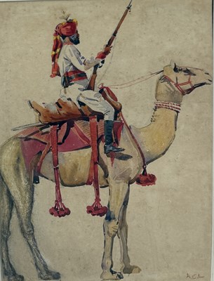 Lot 510 - ALFRED CROWDY LOVETT C.B.E (BRITISH 1862-1919): A WATERCOLOUR PAINTING ON PAPER DEPICTING AN INDAIN RIFLEMAN